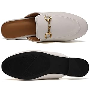 yu@　Square Buckle Mules Amazon.com | Minorsu Buckle Mules for Women Flats Beige